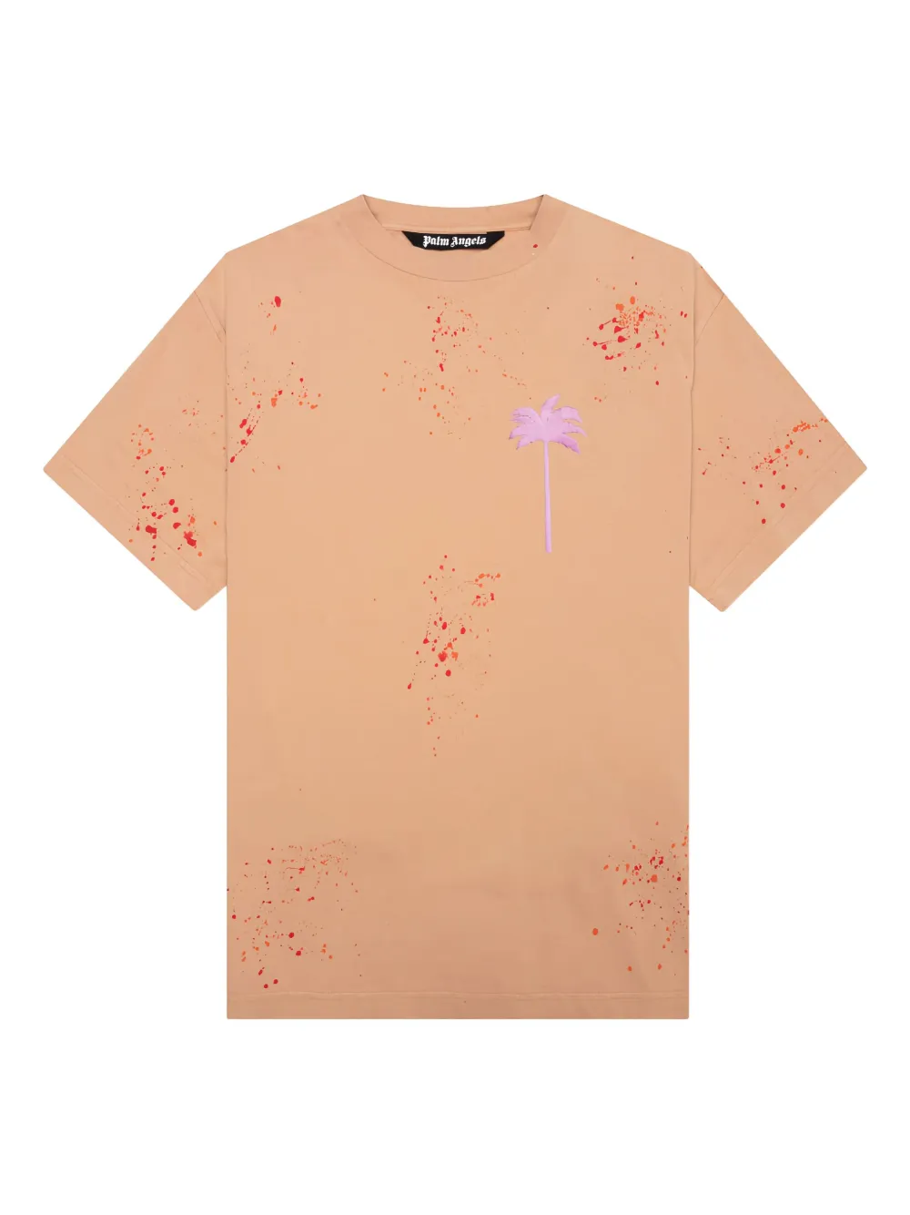 Palm Angels T-shirt met verfspatten en palmboom Oranje