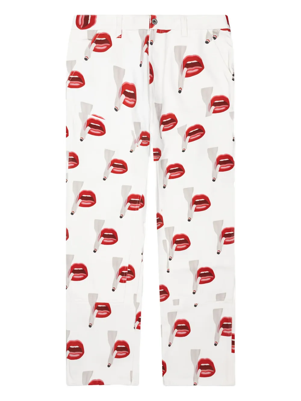 Emotionally Unavailable x Tom Wesselmann smoking lips-print trousers | White | Image 1