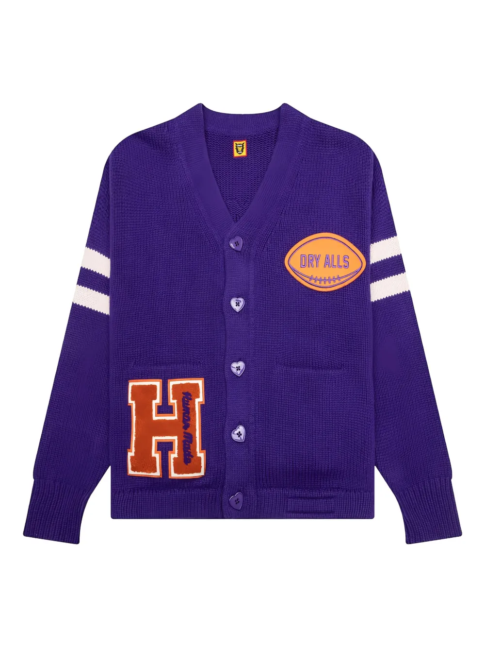 Human Made rugby-patch heart-button cardigan - パープル Human Made rugby-patch heart-button cardigan - パープル