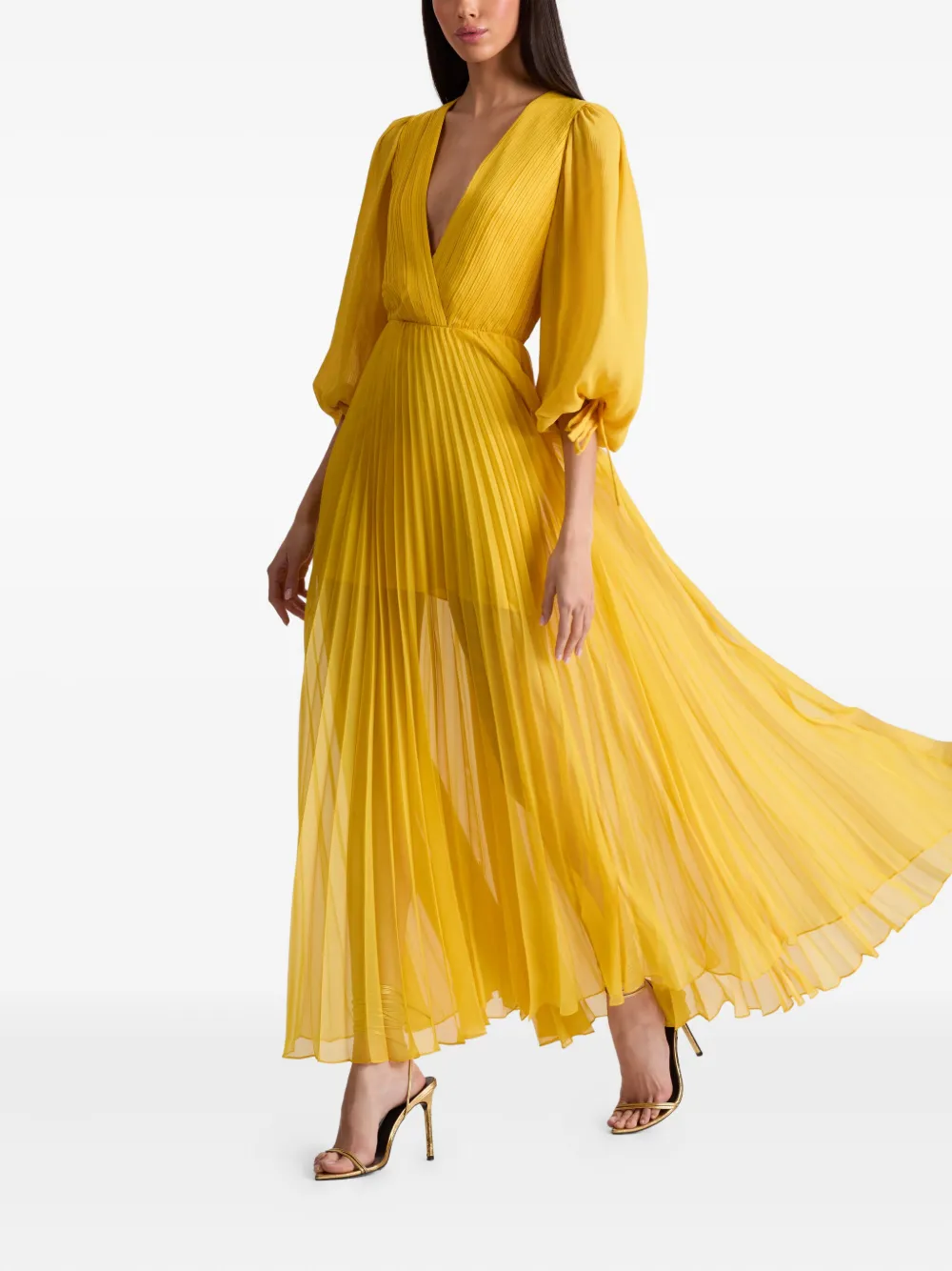alice + olivia Geplooide maxi-jurk met V-hals Geel