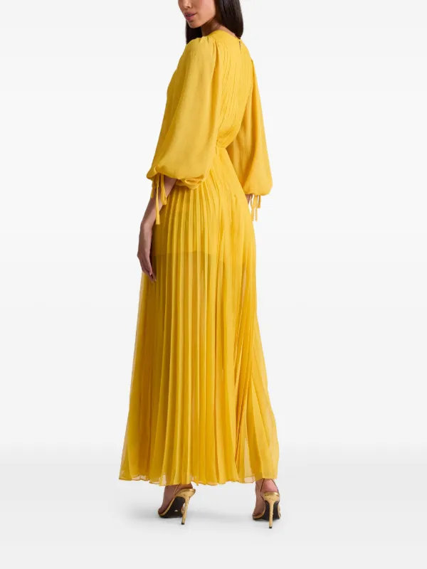 Alice + Olivia Nya Pleated V-neck Maxi Day Dress | Yellow | FARFETCH JO