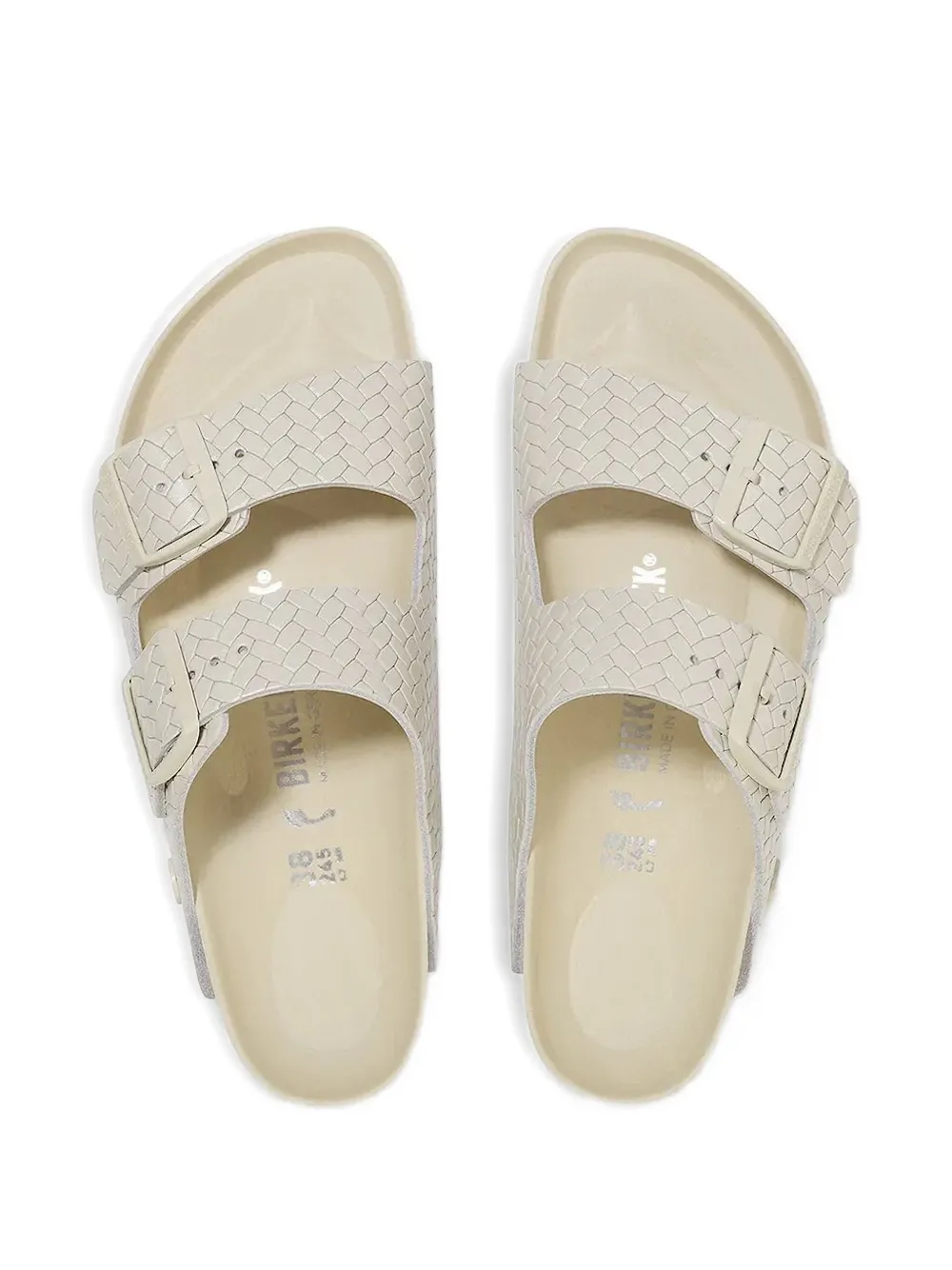 Birkenstock Arizona Rivet Woven Slides In Neutral
