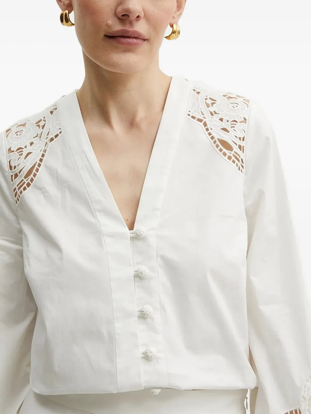 Twinset Lace-insert V-neck Top In White
