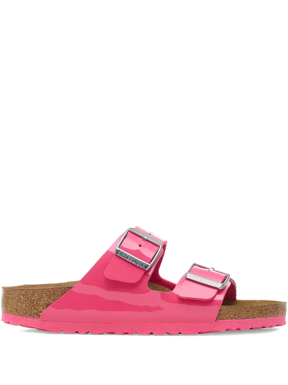 Birkenstock patent-leather buckle slides Pink
