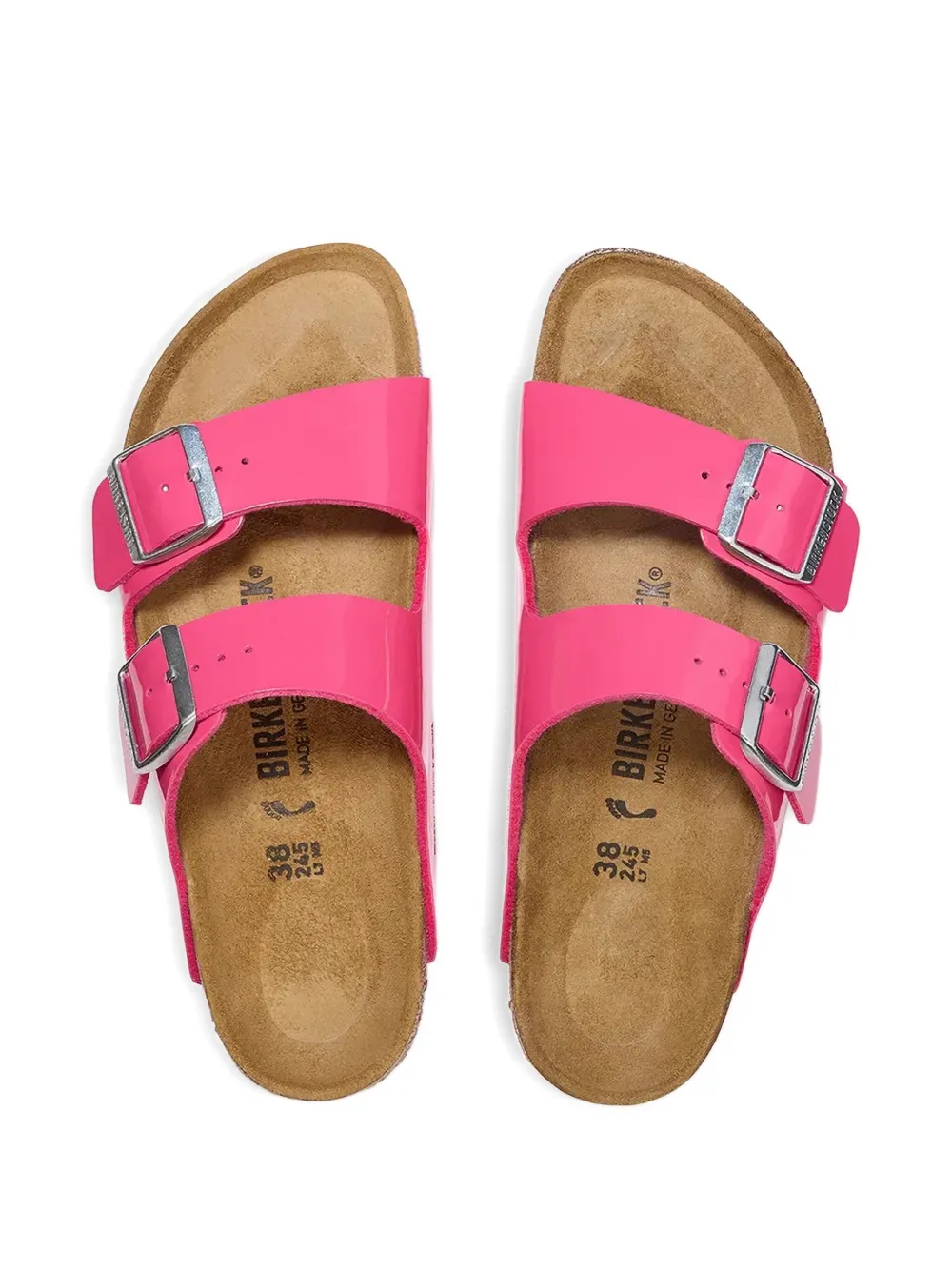 Birkenstock patent-leather buckle slides Pink
