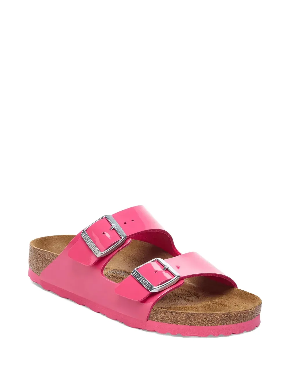 Birkenstock patent-leather buckle slides Pink