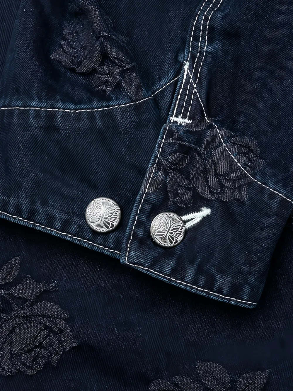 Needles rose-embroidered denim jacket Zwart