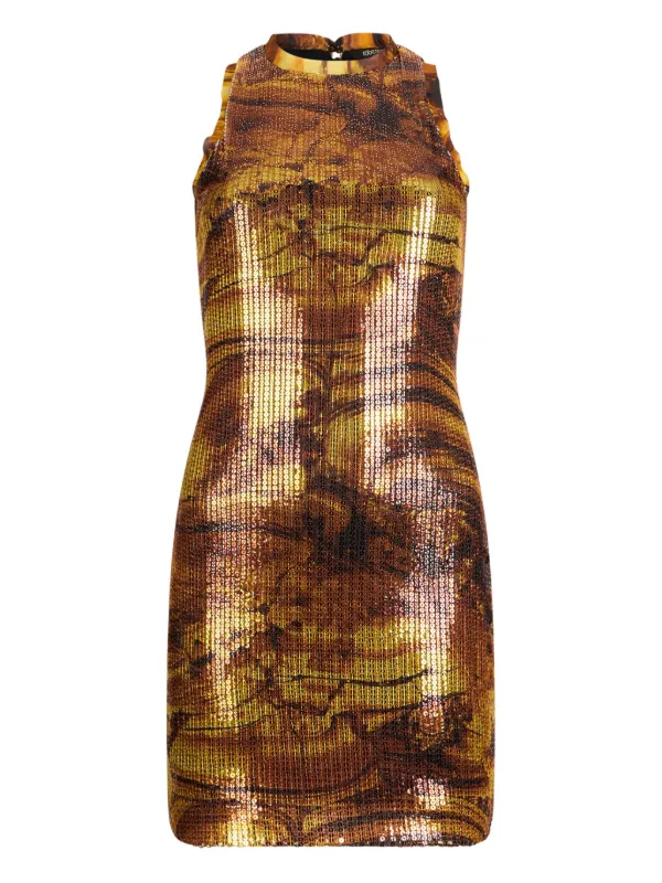 slim fit dress slacks Roberto Cavalli - Gold Strapless Embellished Mini Dress