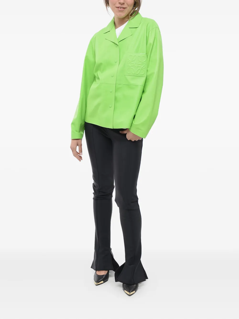  Loewe Embossed-logo Leather Shirt - Green 