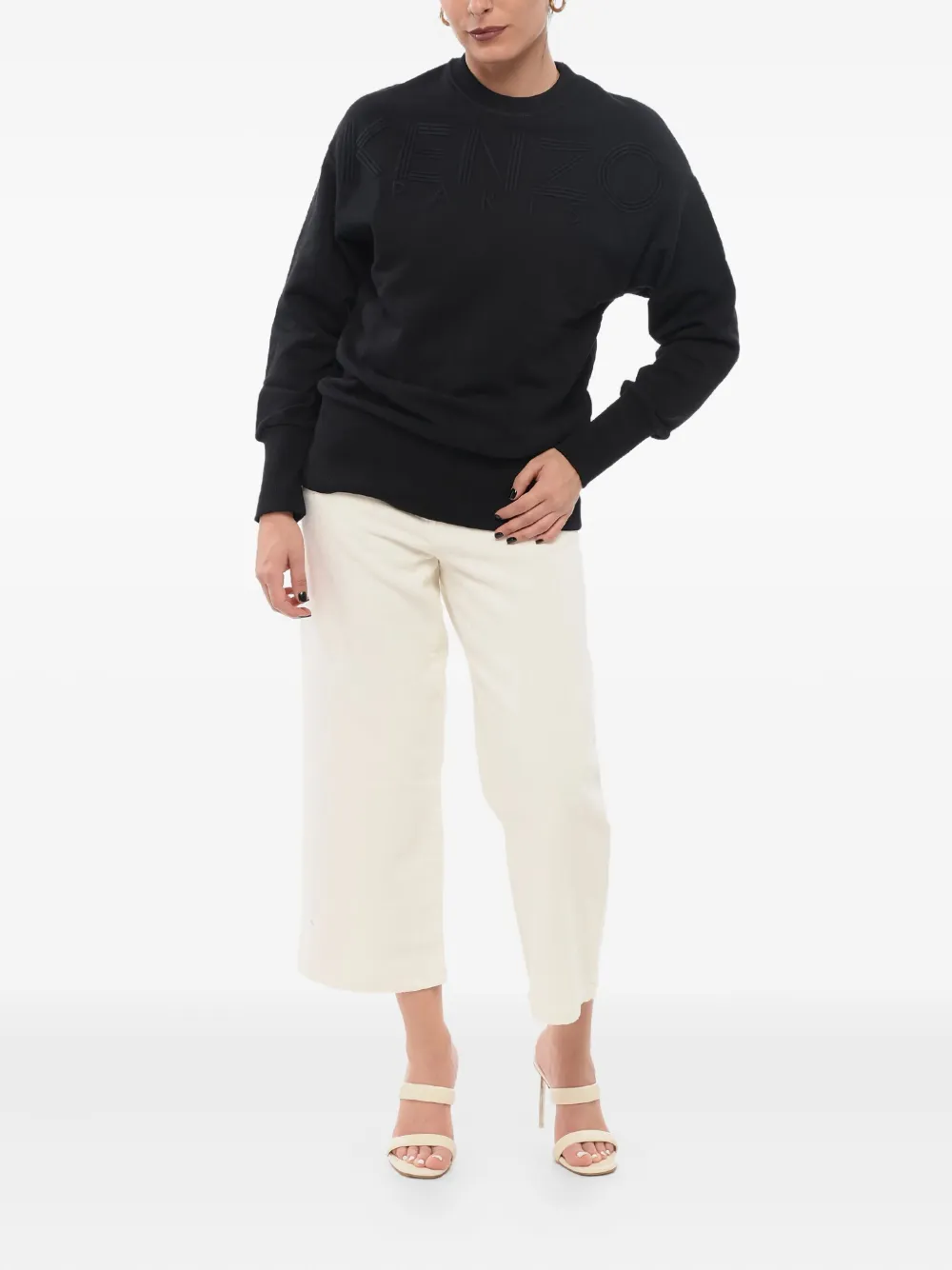 Kenzo logo-embroidered crew neck sweatshirt Zwart