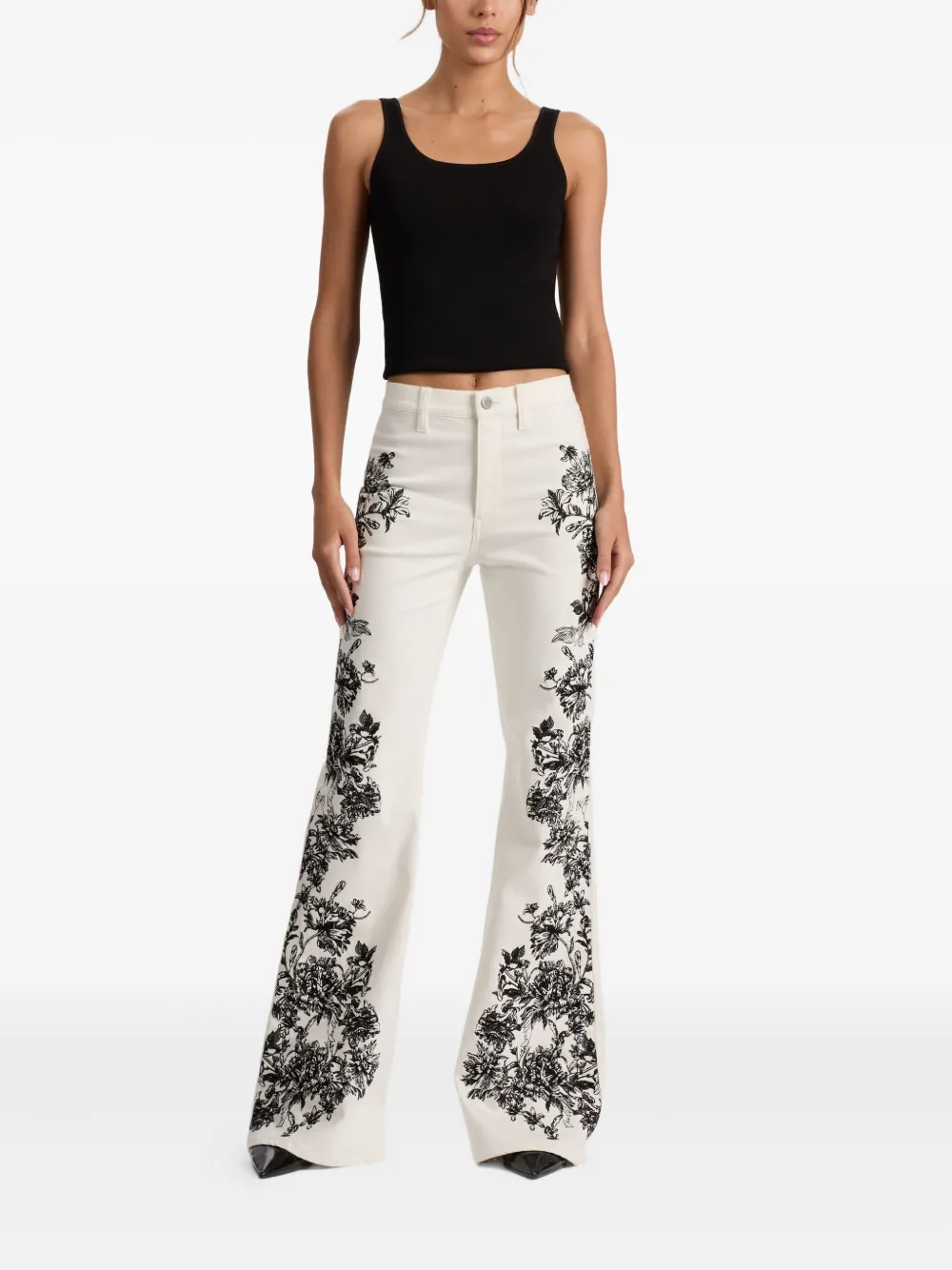 Alice + olivia floral-print flared trousers - Wit