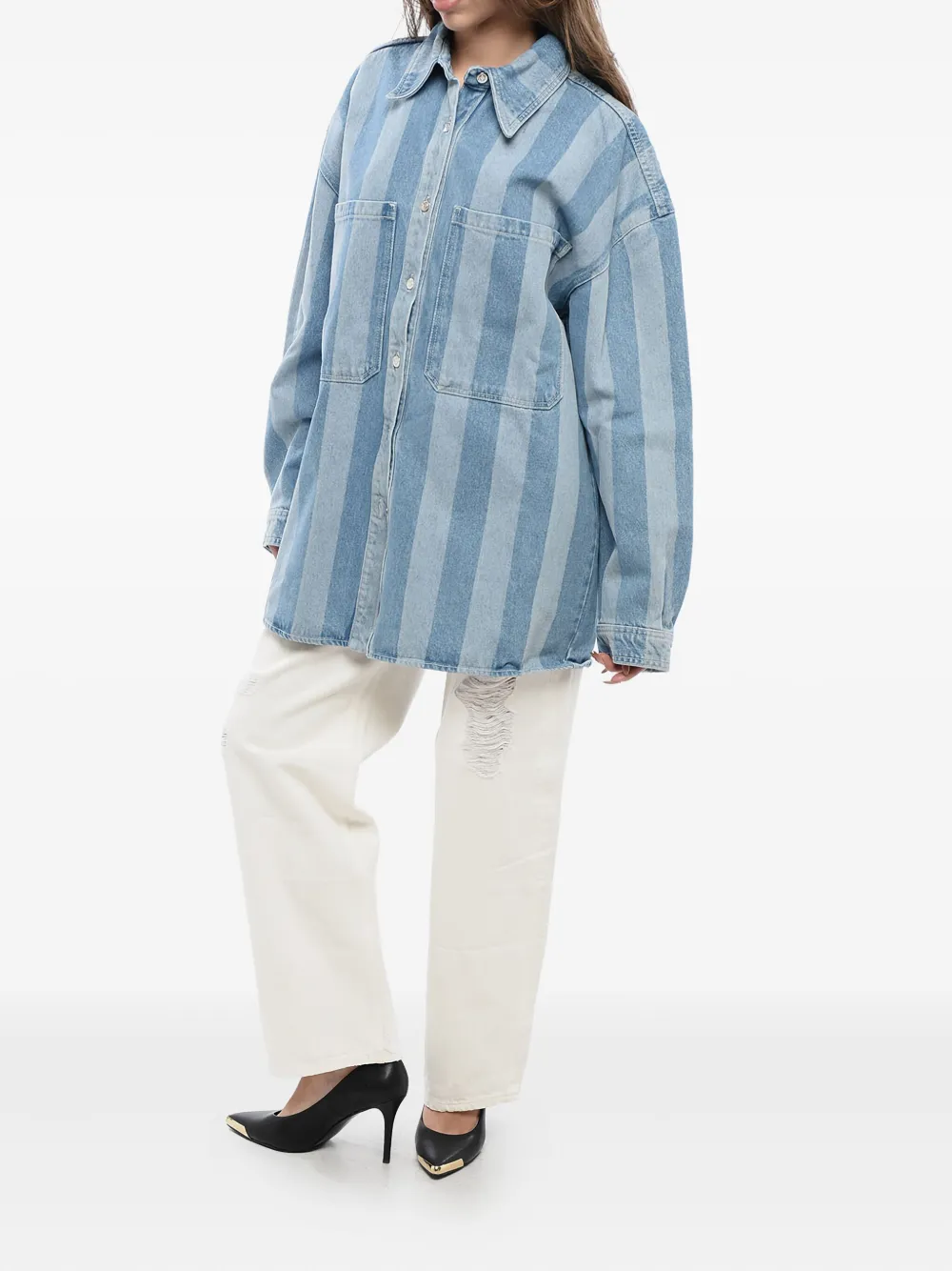 Nanushka Beaux gestreept denim shirtjack Blauw