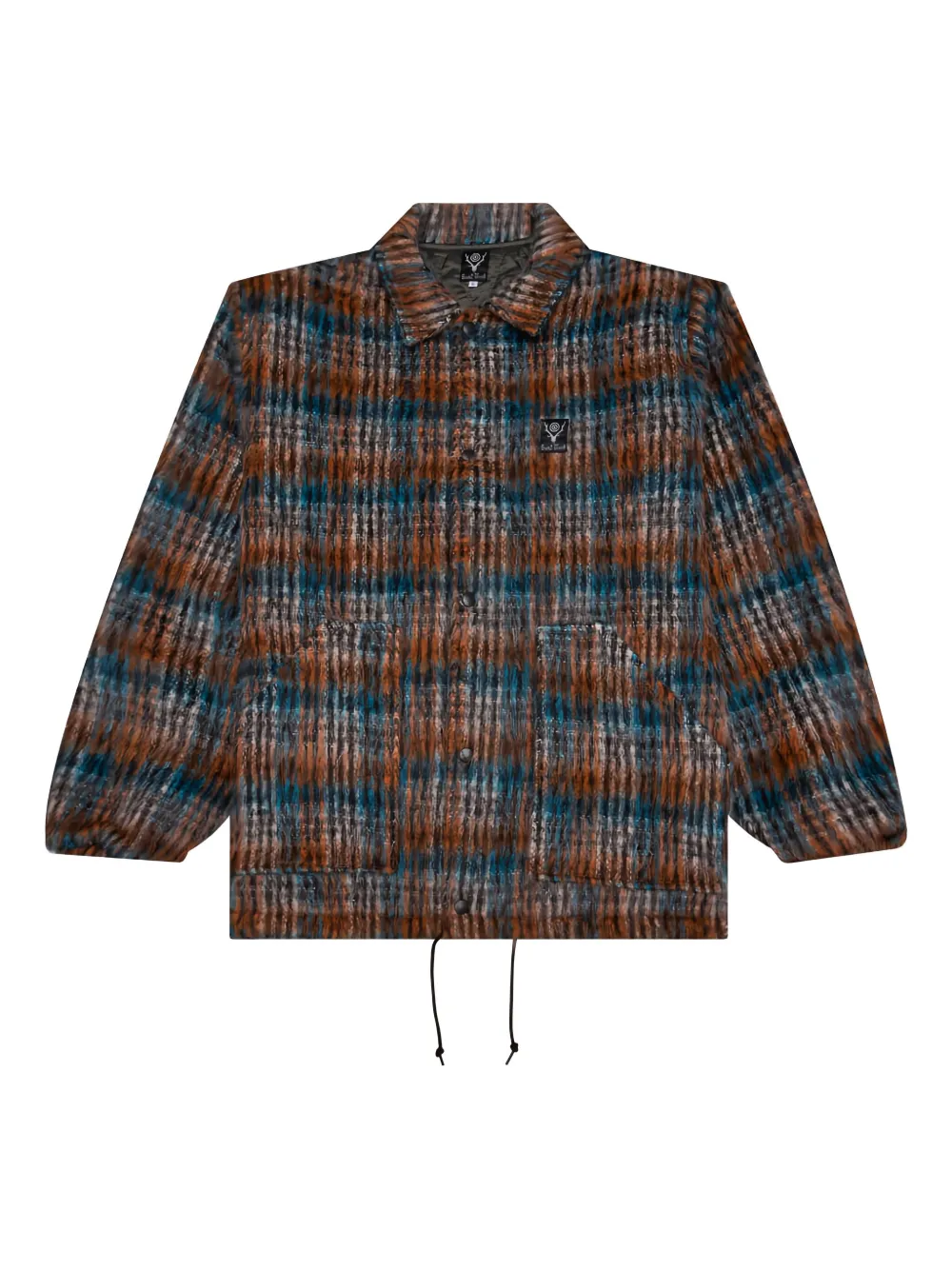 SOUTH2 WEST8 plaid logo-patch jacket - ブラウン SOUTH2 WEST8 plaid logo-patch jacket - ブラウン