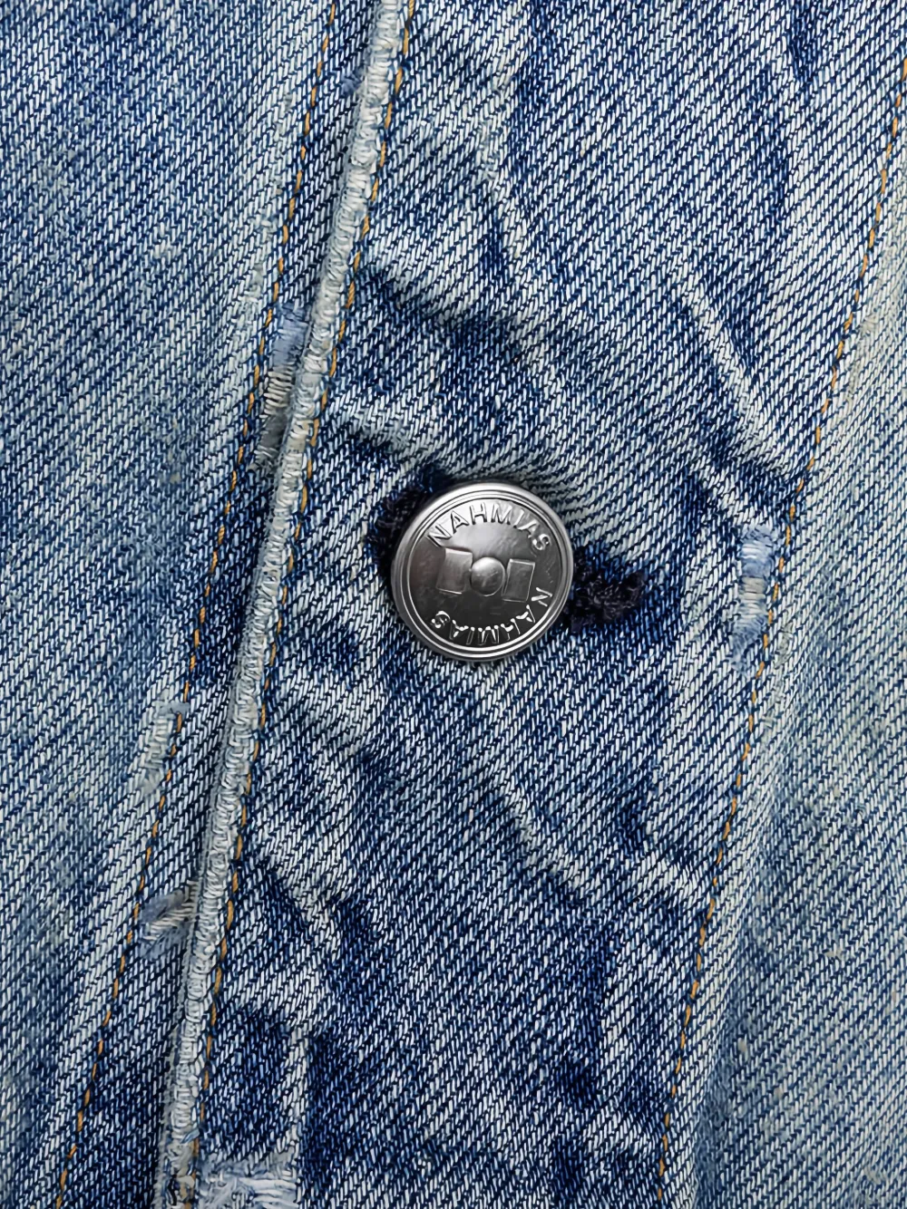 Nahmias Denim jack met opgestikte zakken en gerafelde randen Blauw