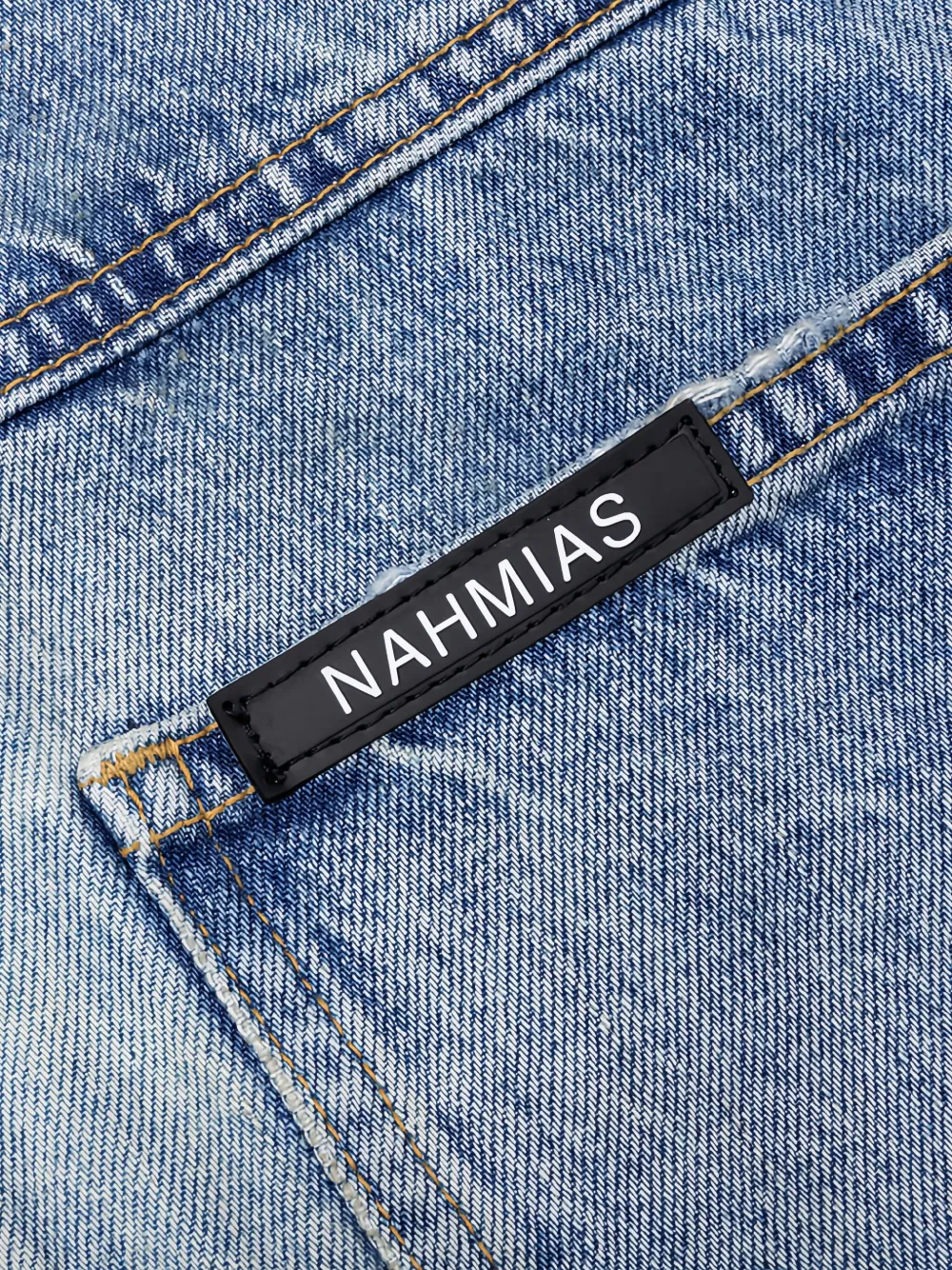 Nahmias Denim jack met opgestikte zakken en gerafelde randen Blauw