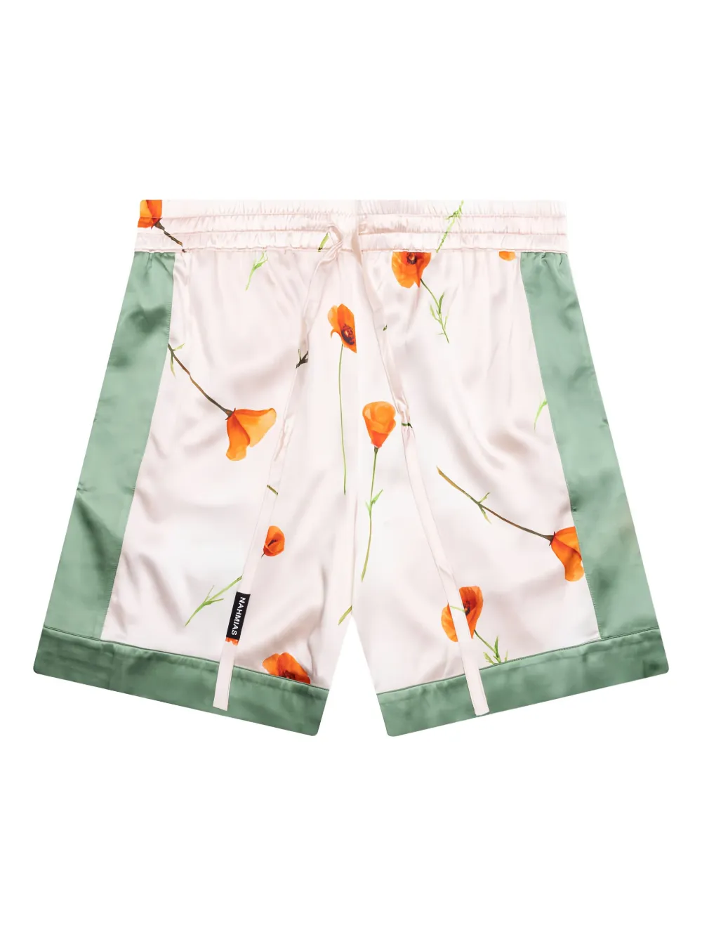 Nahmias Zijden shorts met zijstreep en print Roze