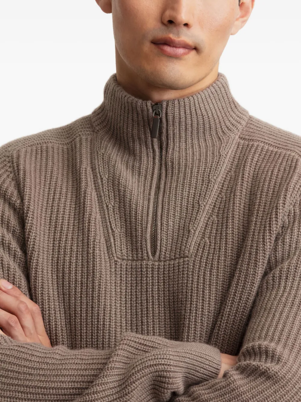Iris Von Arnim Amarillo Ribbed Half-zip Sweater In Brown