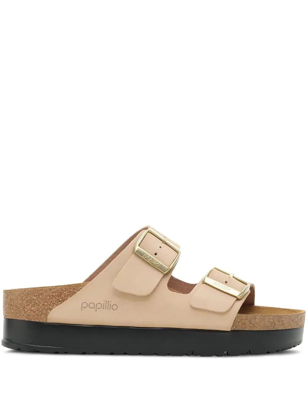 Birkenstock Double-buckle Platform Slides In Neutral