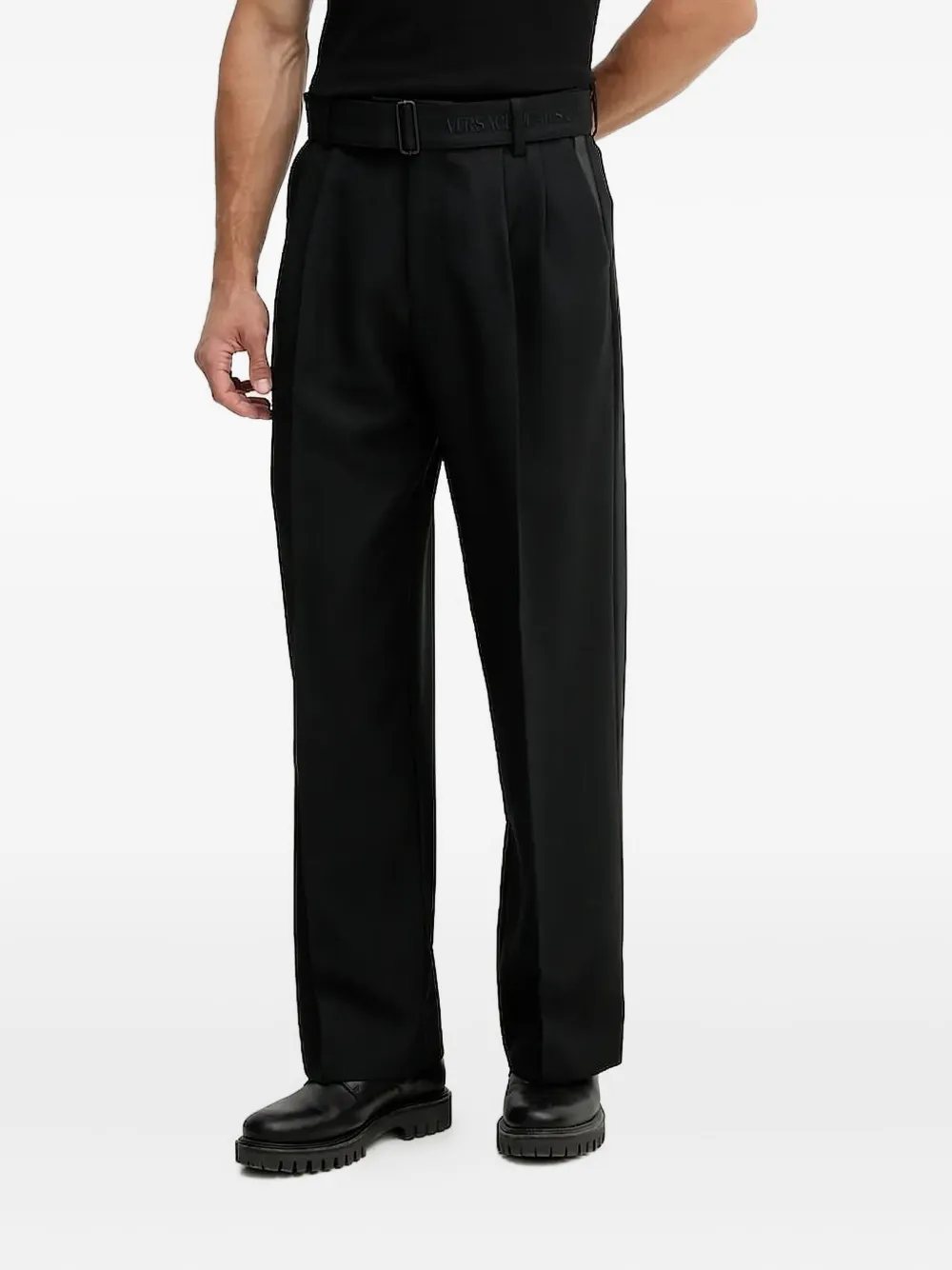 Versace Jeans Couture pleated logo-belt trousers Zwart