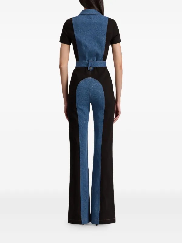 Alice Olivia Gorgeous zip-front Panelled Jumpsuit Blue