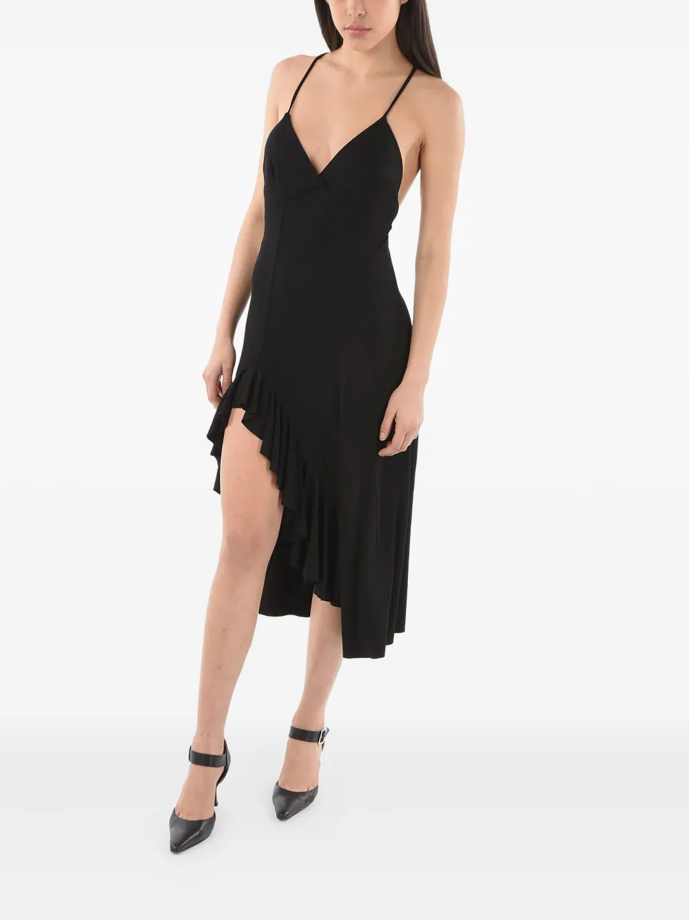 LOEWE crisscross ruffle dress Zwart