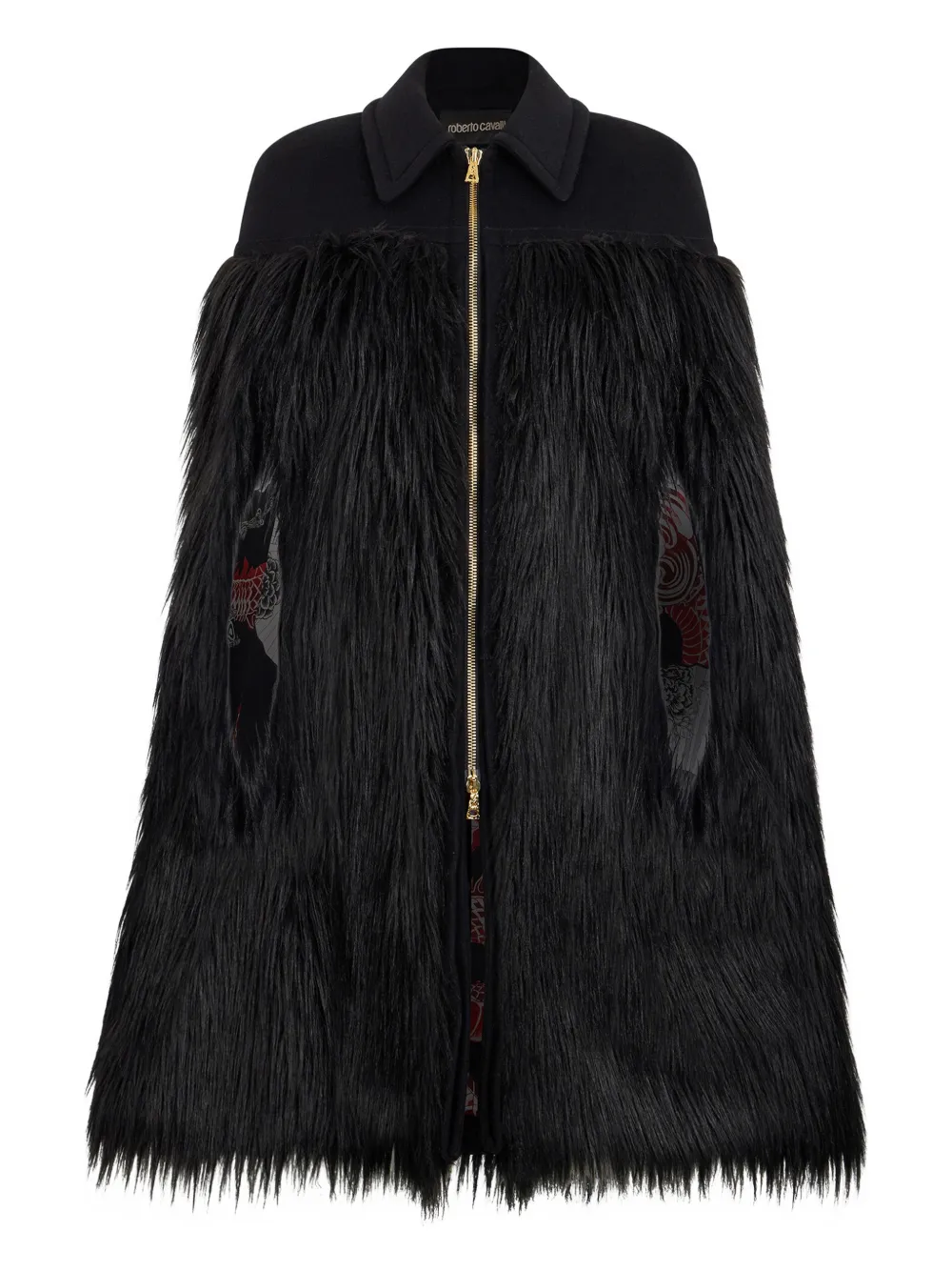 Roberto Cavalli zip-up faux-fur cape - Schwarz