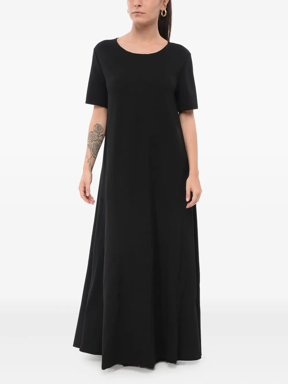 The Row Short-sleeve Flared Maxi Dress In Black