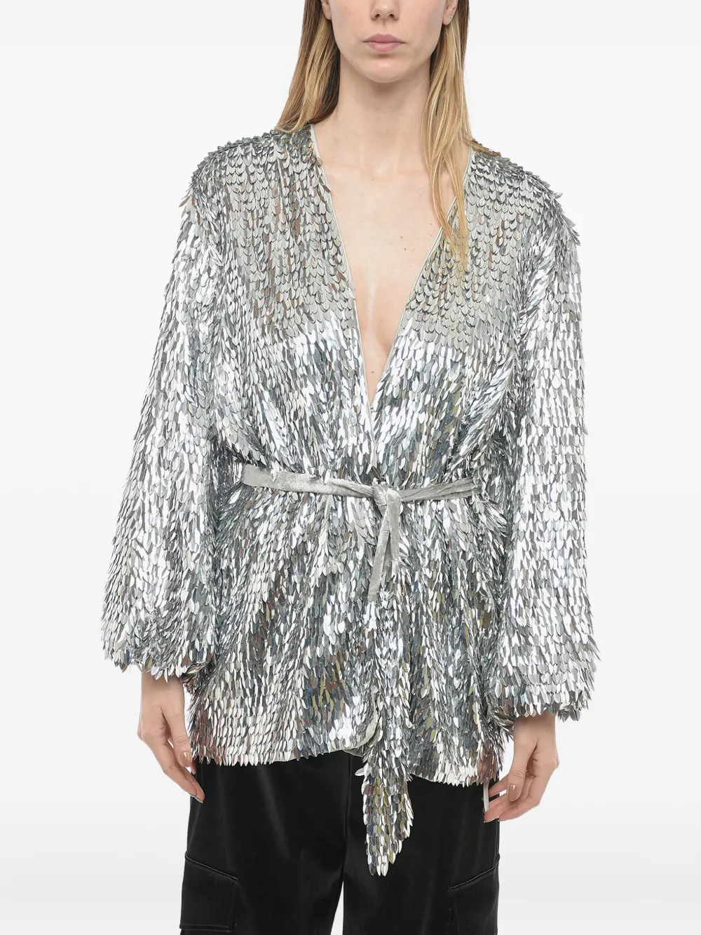 sequin-embellished belted mini dress