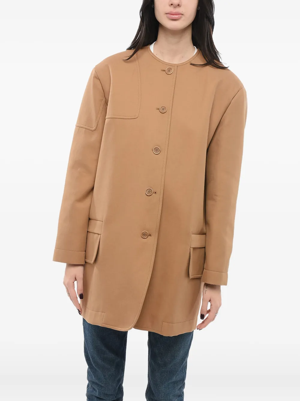 Max Mara Jas met knoopsluiting en opgestikte zak Bruin