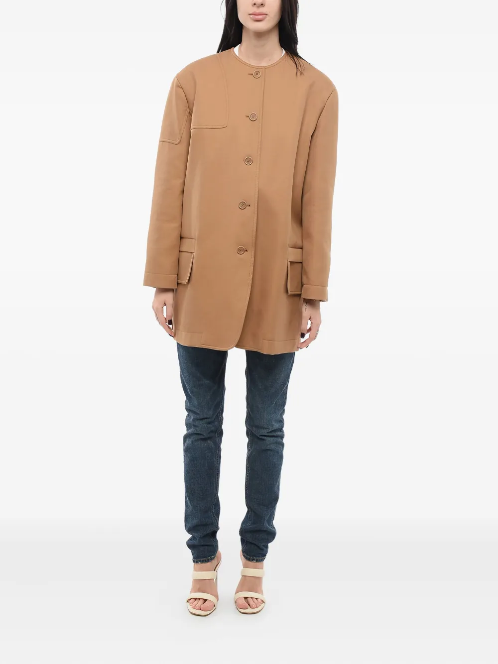 Max Mara Jas met knoopsluiting en opgestikte zak Bruin