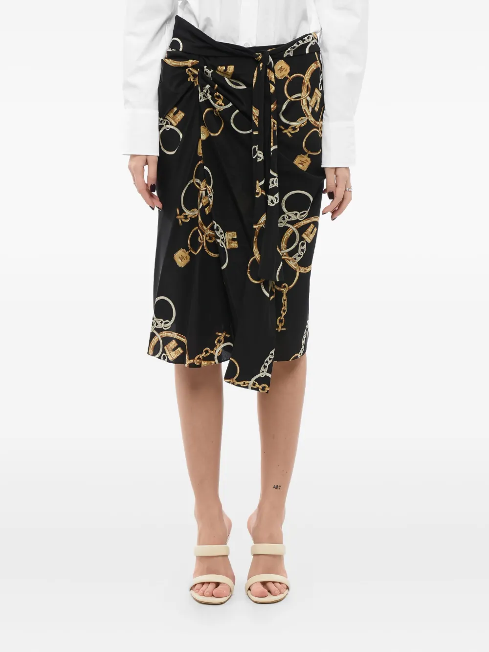 ETRO Gedrapeerde midi-rok met kettingprint Zwart