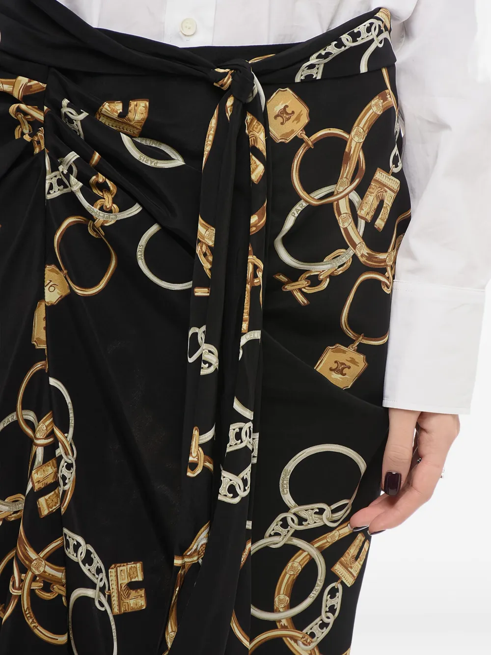 ETRO Gedrapeerde midi-rok met kettingprint Zwart