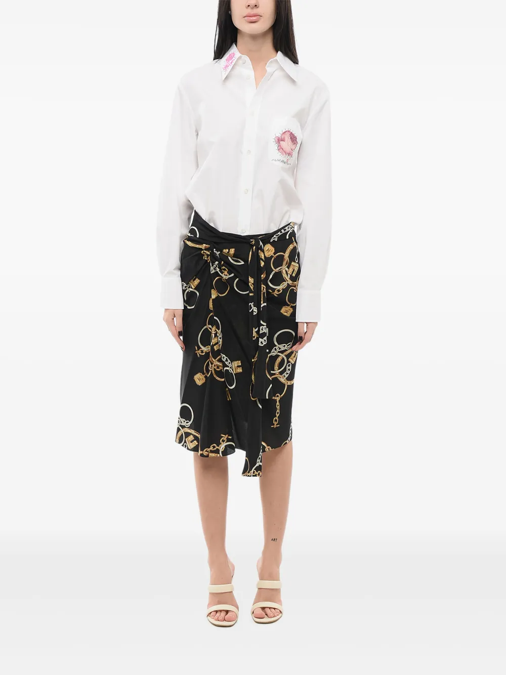 ETRO Gedrapeerde midi-rok met kettingprint Zwart