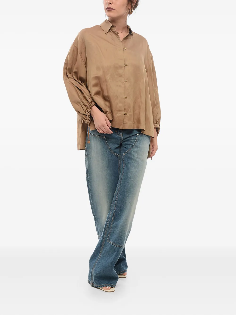 Max Mara Linnen blousen met trekkoord cuffs Beige