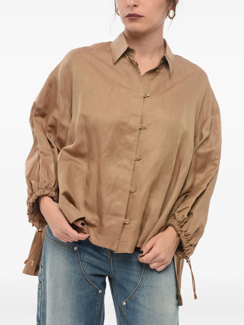 Max Mara Linnen blousen met trekkoord cuffs Beige