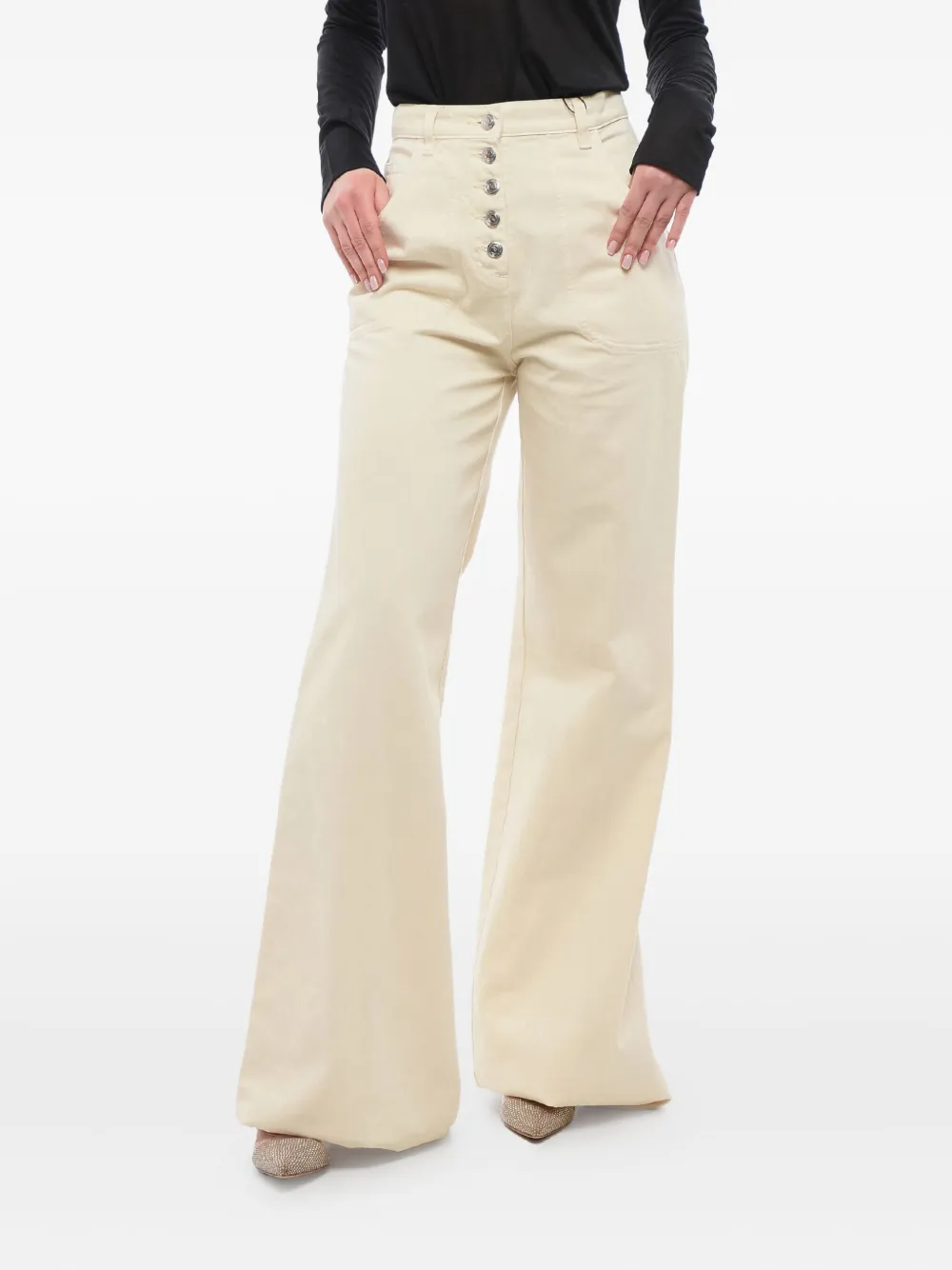 ETRO Jeans met borduurwerk en knoopsluiting Beige