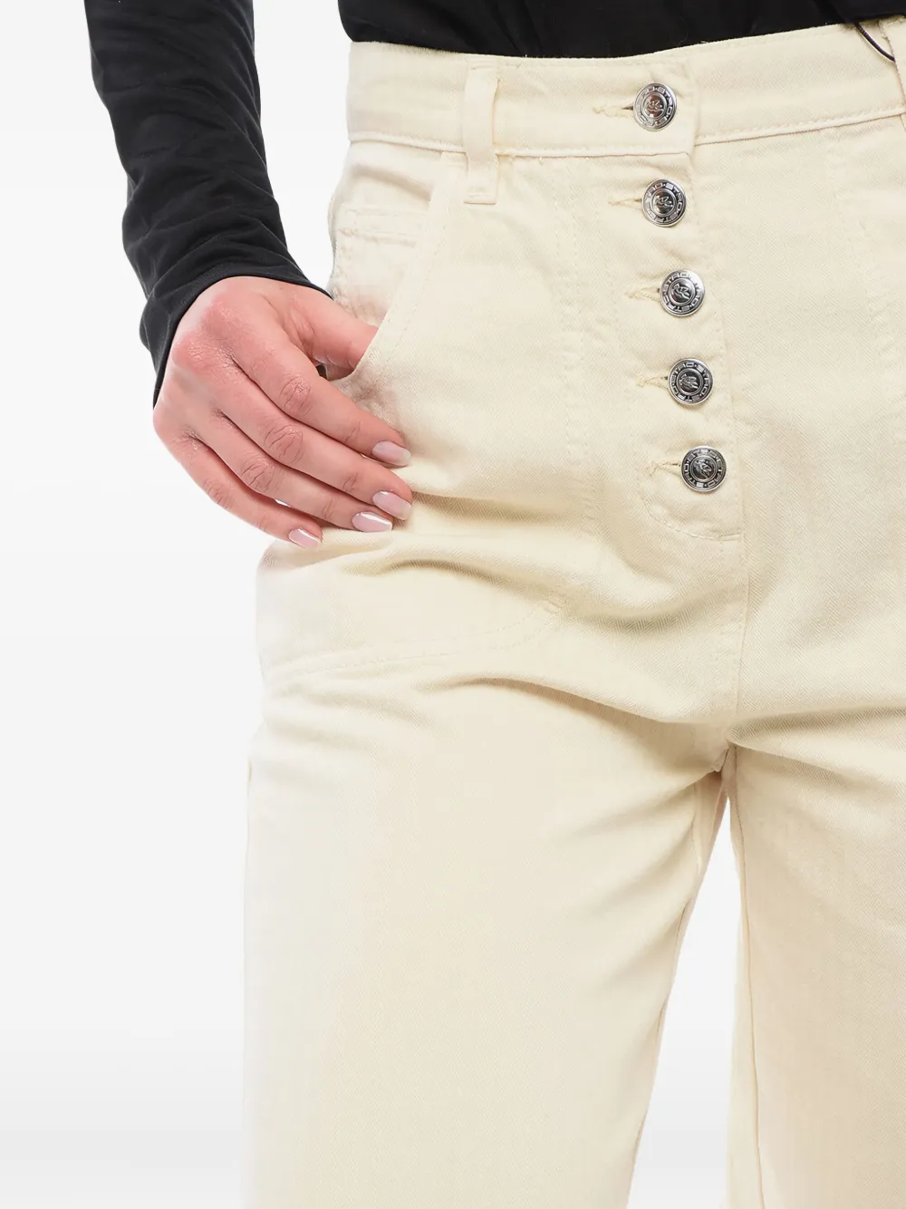 ETRO Jeans met borduurwerk en knoopsluiting Beige