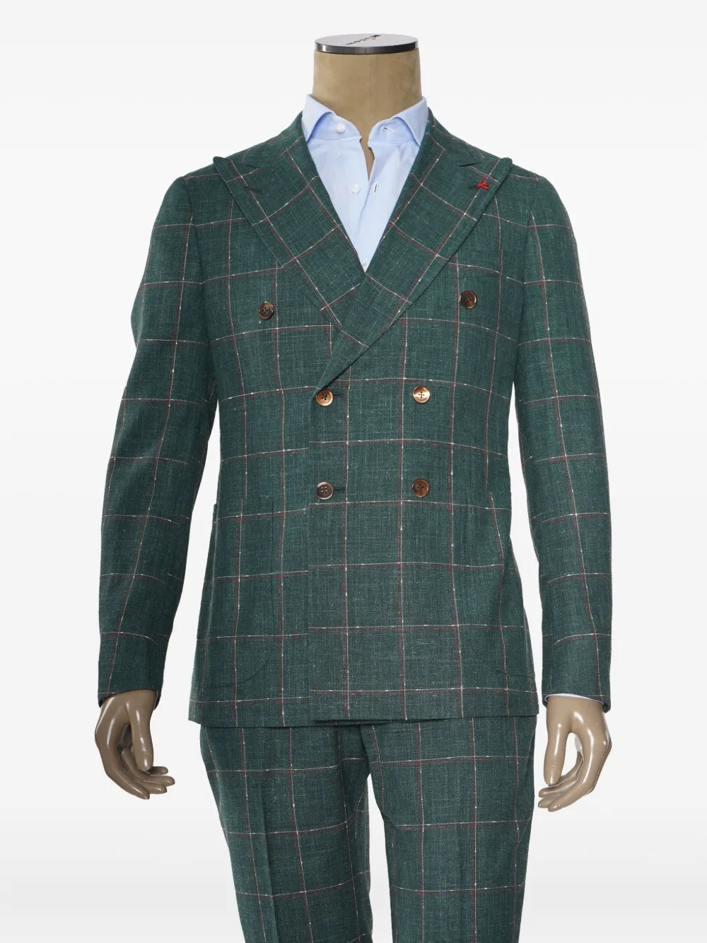 Isaia Windowpane double-breasted suit - グリーン Isaia Windowpane double-breasted suit - グリーン