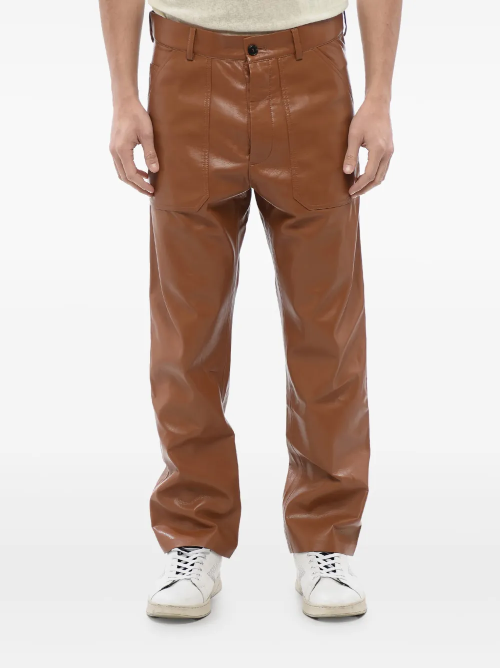 Nanushka Patch-pocket Leather Trousers In Brown