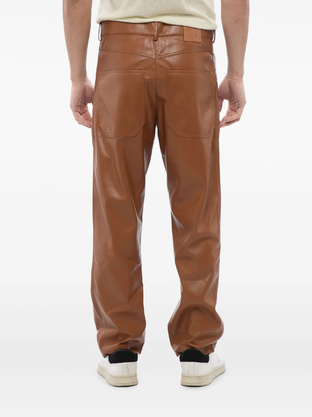 Nanushka Leren broek met opgestikte zak Bruin