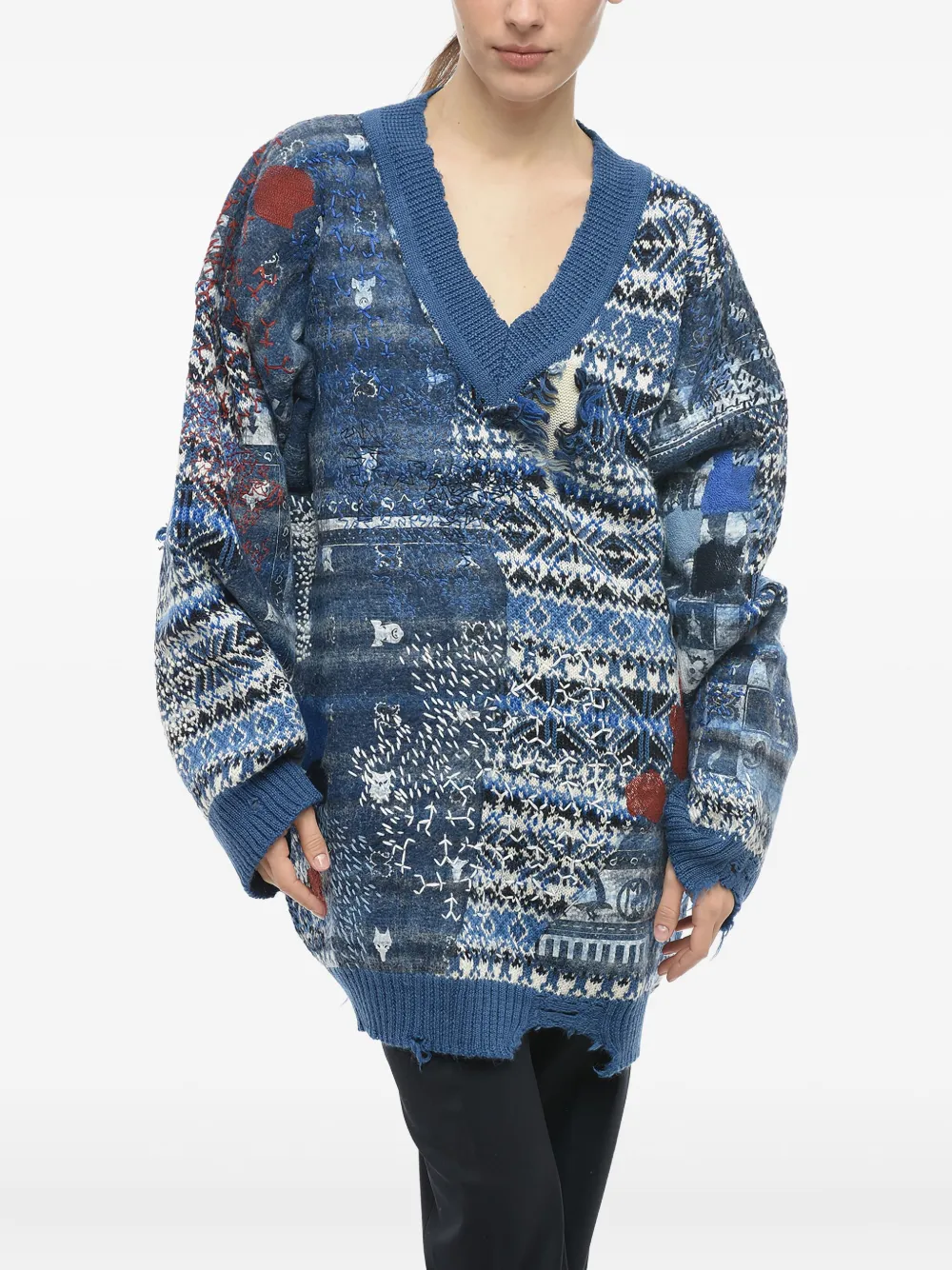 Maison Margiela V-neck embroidered sweater - Blue