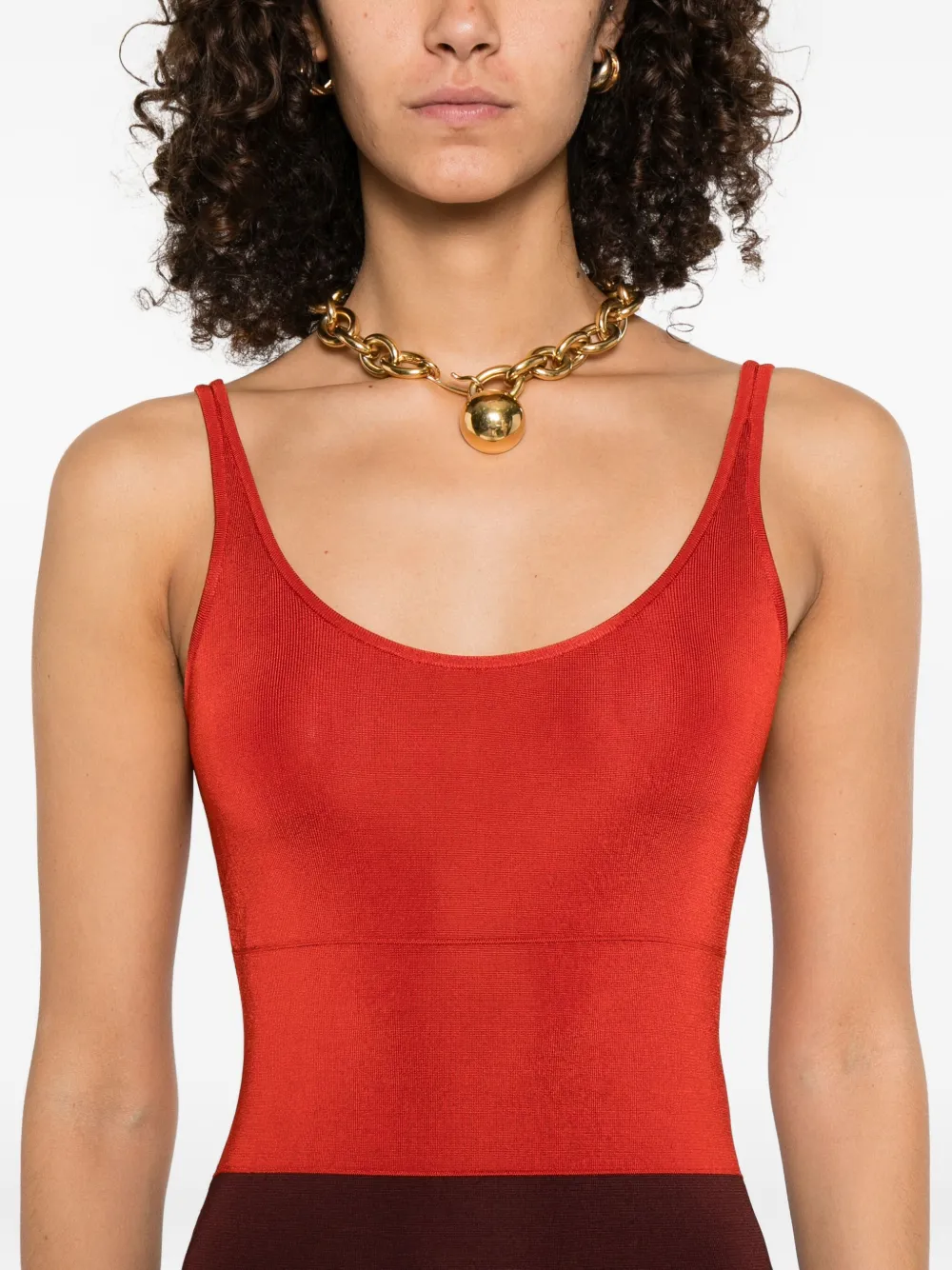 FENDI Tweekleurige midi-jurk Rood