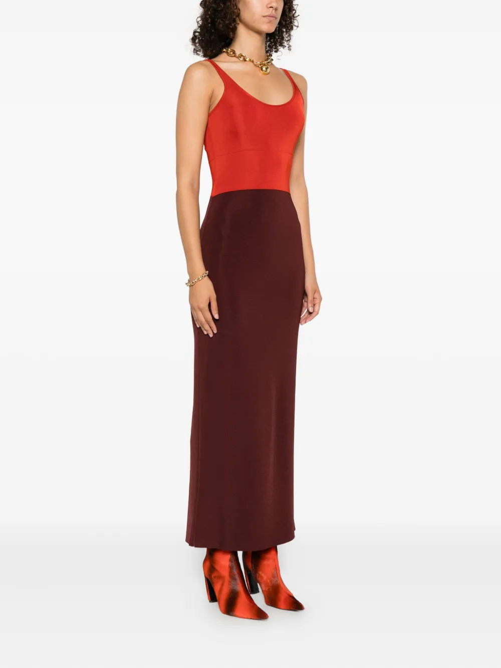 FENDI Tweekleurige midi-jurk Rood