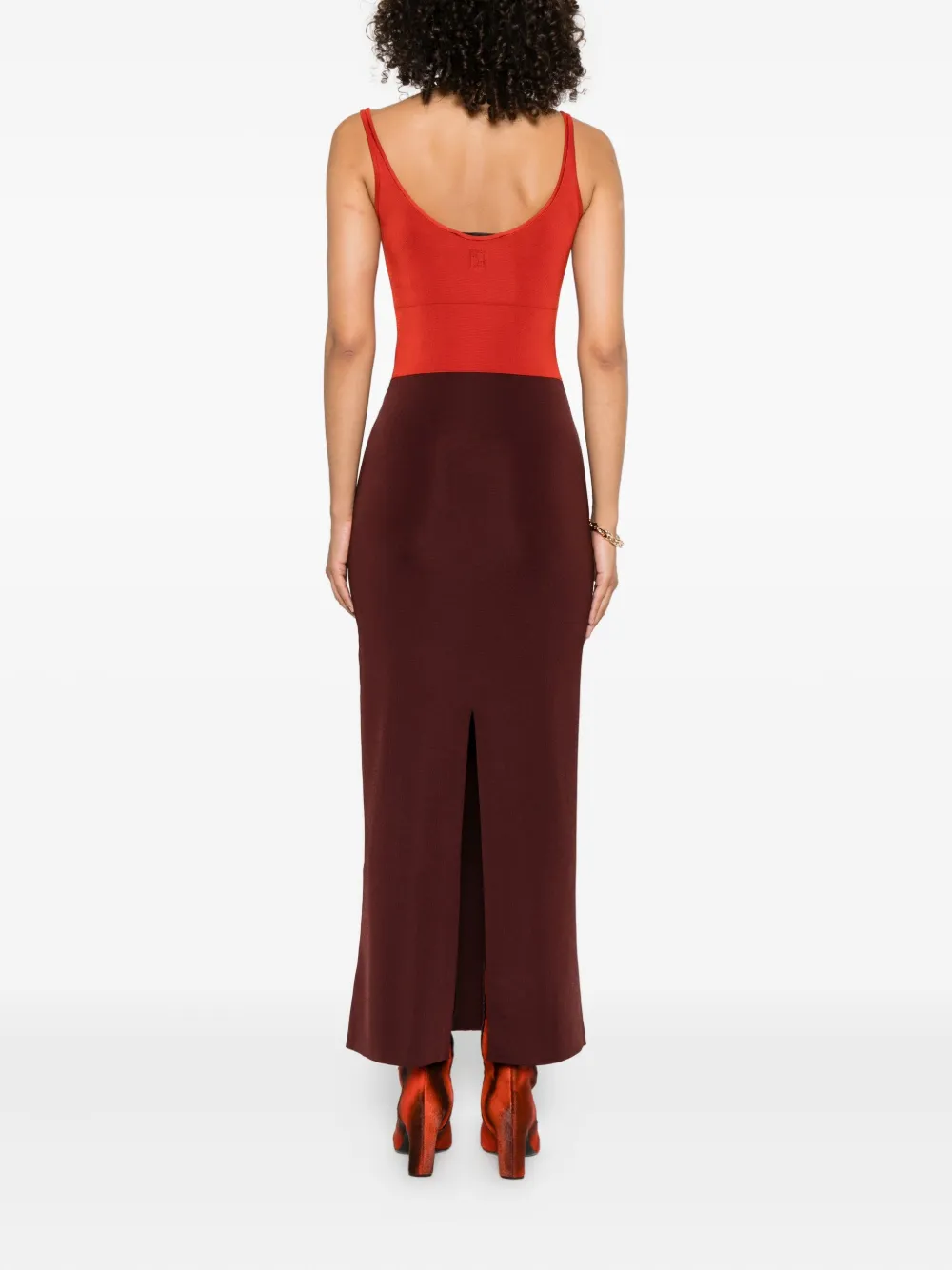 FENDI Tweekleurige midi-jurk Rood