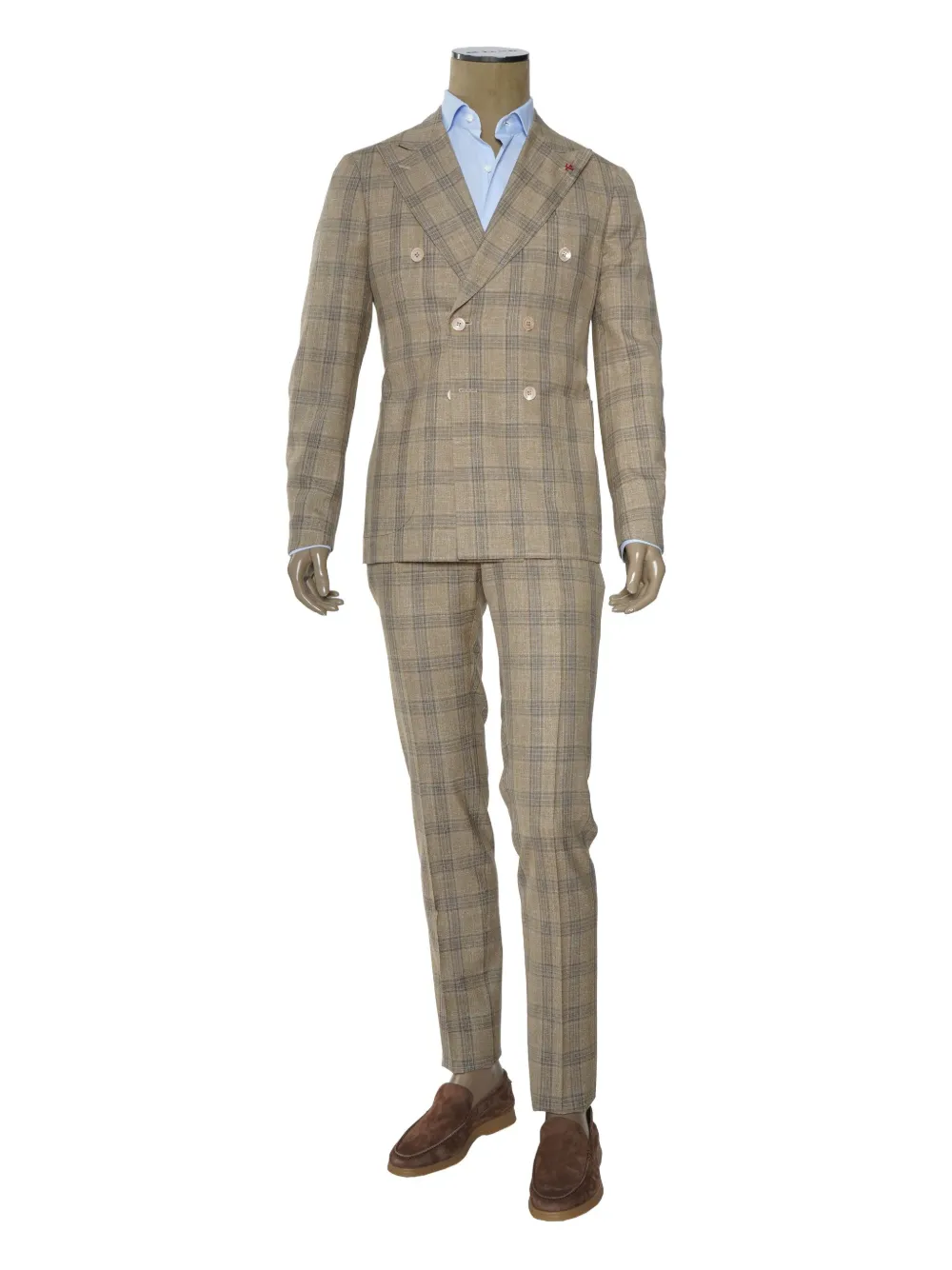 Isaia double-breasted windowpane suit - ニュートラル Isaia double-breasted windowpane suit - ニュートラル