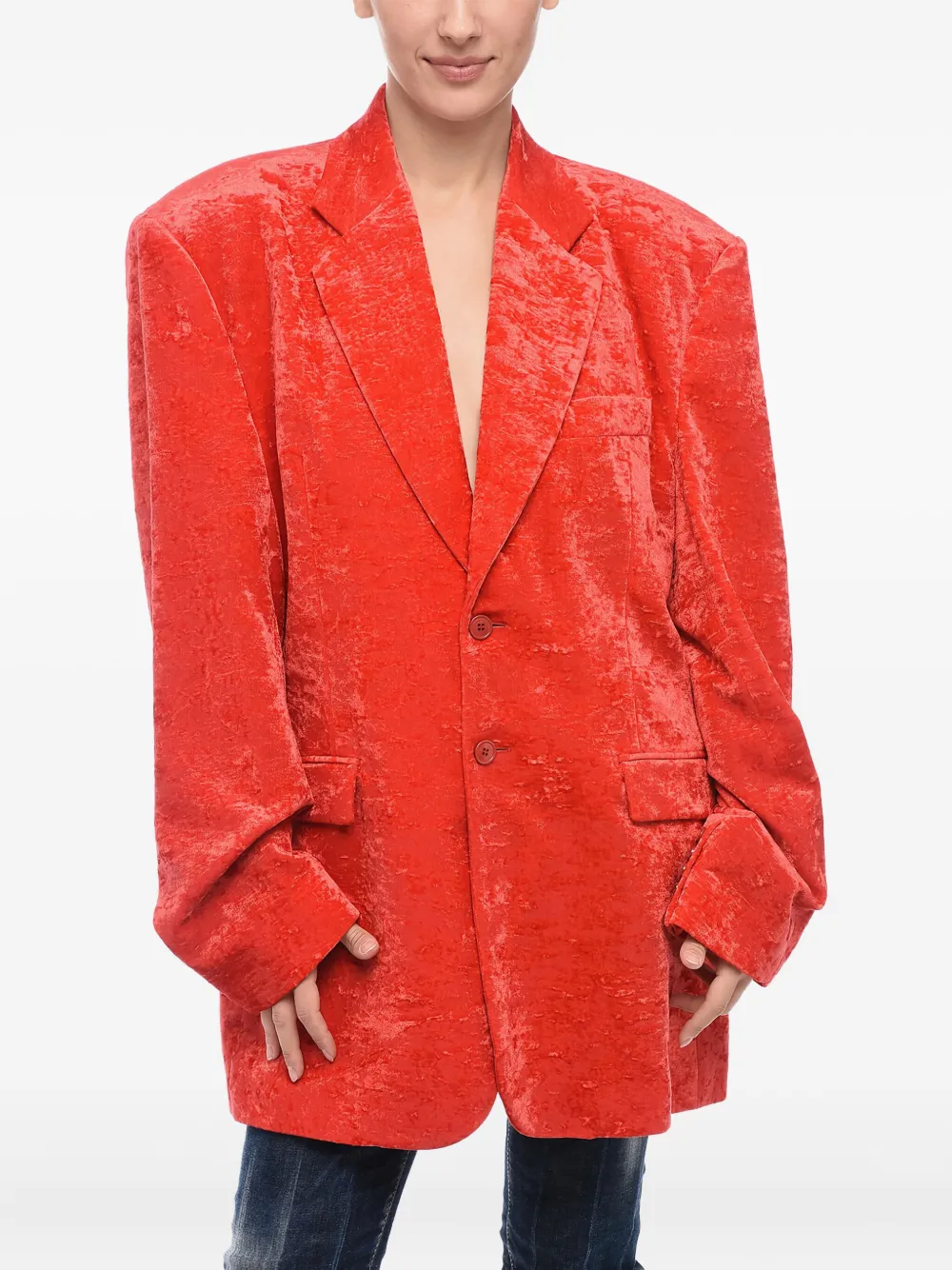 VETEMENTS Garderobe fluwelen blazer met enkele rij knopen Rood