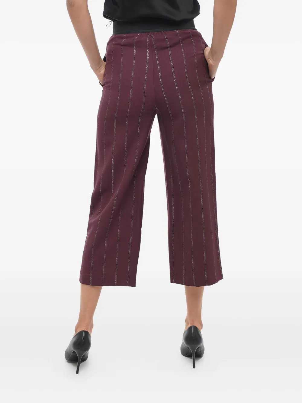 Stella Mccartney Wool Blend Cropped Fit Pants With Lurex Details In Burgundy