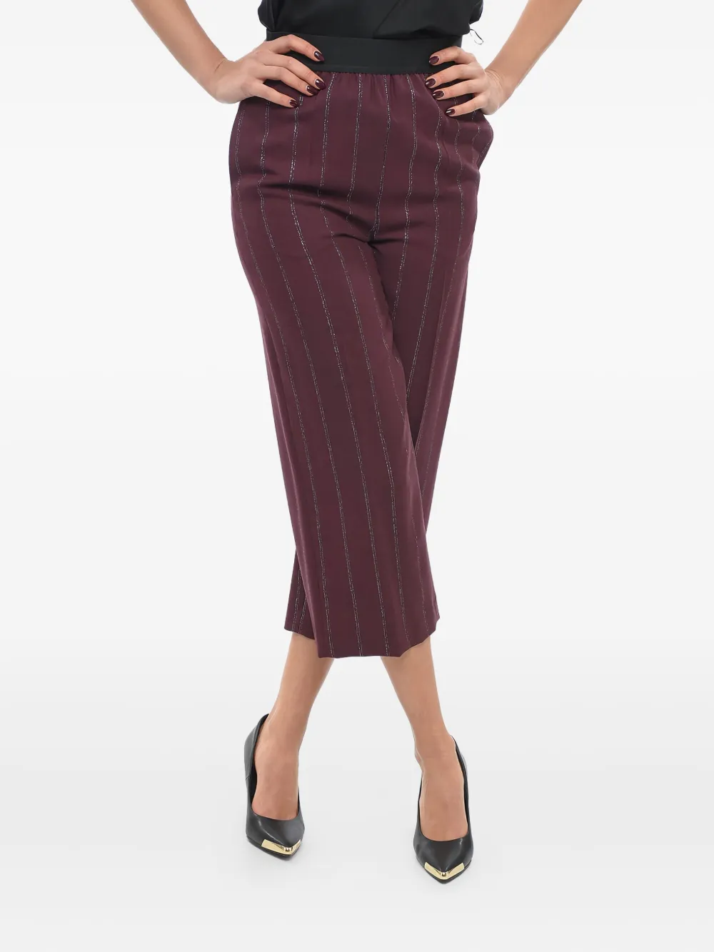 Stella Mccartney Wool Blend Cropped Fit Pants With Lurex Details In Burgundy