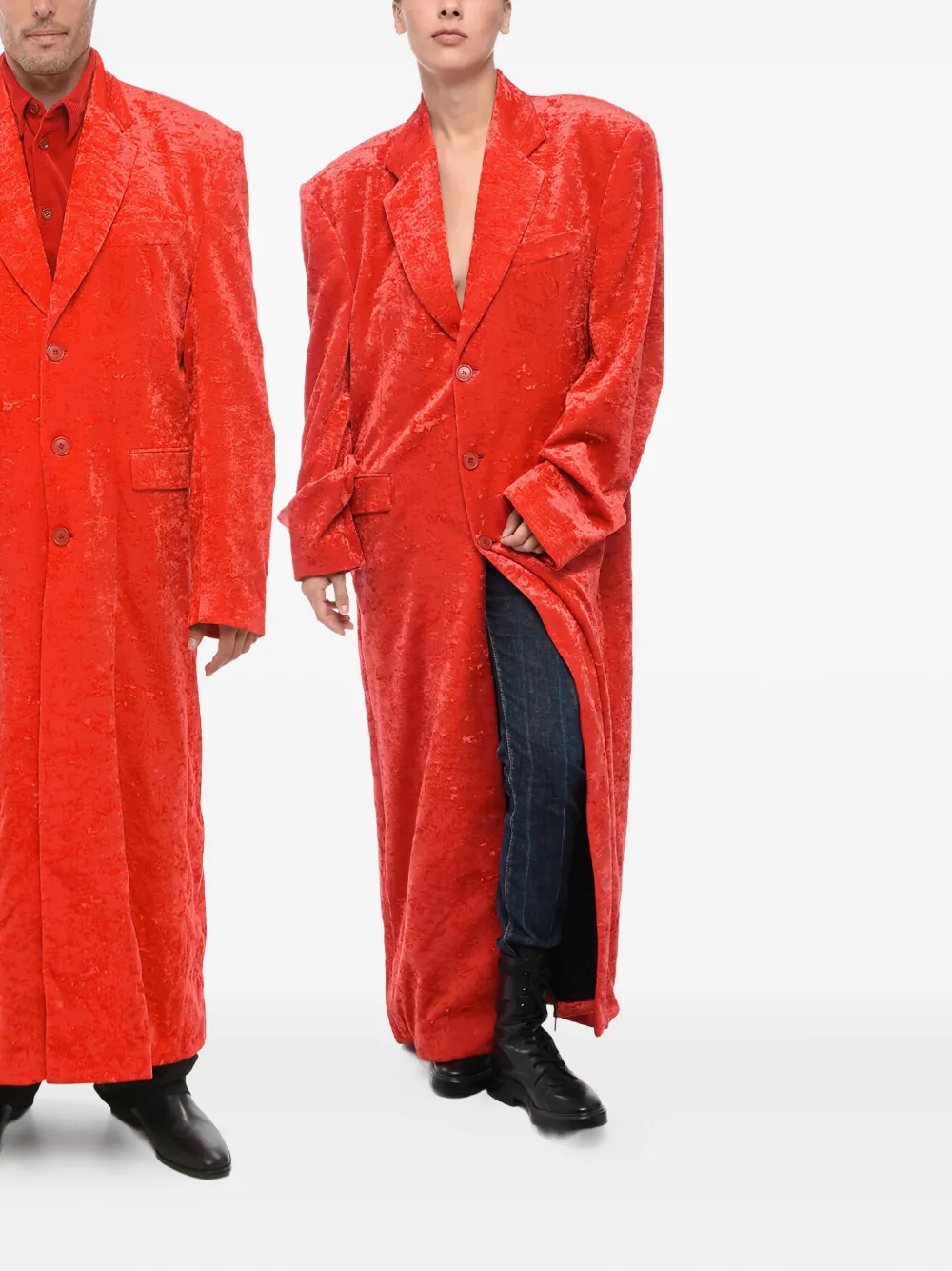 VETEMENTS Fluwelen jas met enkele rij knopen Rood