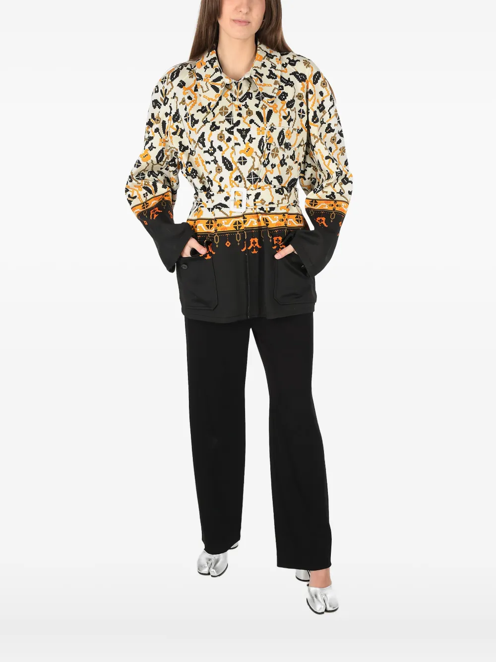Maison Margiela geometric-patterned belted jacket - Multicolour